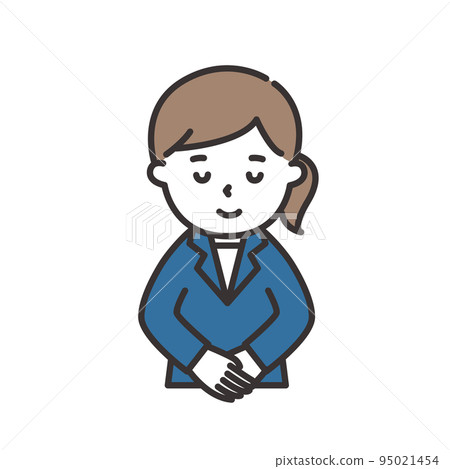 一個穿著西裝鞠躬的年輕女子的插圖 一個穿著西裝鞠躬的年輕女子的插圖 95021454