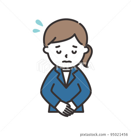 Illustration of a woman in a suit bowing and apologizing 95021456