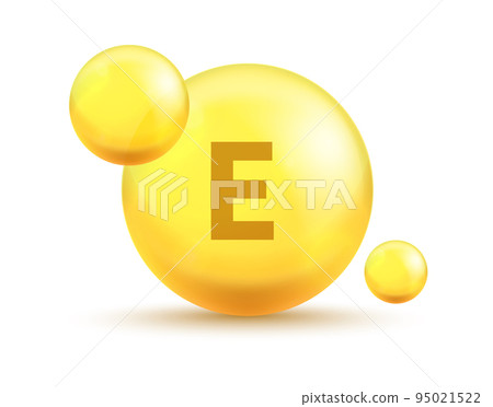 Vitamin golden capsules. Realistic 3d gold bubbles. Vector multivitamin pills 95021522