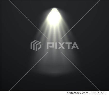 Spotlight effect. Vector progecrot ray in studio. Abstract theater scene. White illumination on transparent background. Night flare Spotlight effect. Vector progecrot ray in studio. Abstract theater scene. White illumination on transparent background. Night flare 95021530