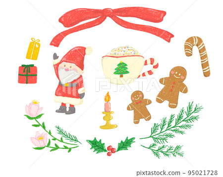 Christmas dwarf Santa Claus and gingerbread man cute hand drawn illustration Christmas dwarf Santa Claus and gingerbread man cute hand drawn illustration 95021728