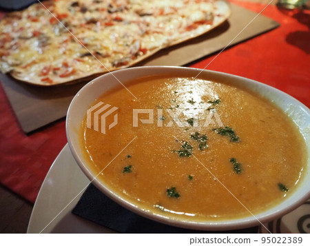 Tarte flambée and soup Tarte flambée and soup 95022389