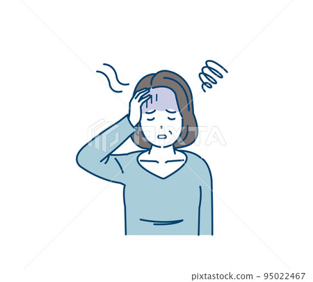 Anemia, dizziness, middle-aged woman suffering from dizziness, illness, symptoms, dizziness, illustration 95022467
