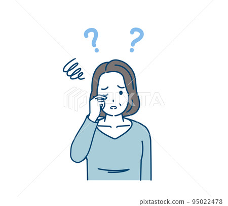 Middle-aged woman with poor eyesight, blind eyes, presbyopia, blurred vision, symptoms, illustration Middle-aged woman with poor eyesight, blind eyes, presbyopia, blurred vision, symptoms, illustration 95022478