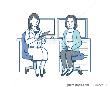 中年婦女接受體檢醫院診所醫生檢查病人諮詢插圖 中年婦女接受體檢醫院診所醫生檢查病人諮詢插圖 95022495