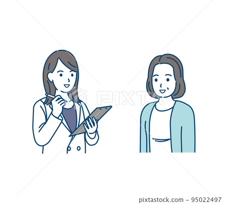 Middle-aged woman receiving a medical examination hospital clinic doctor examination patient counseling illustration Middle-aged woman receiving a medical examination hospital clinic doctor examination patient counseling illustration 95022497