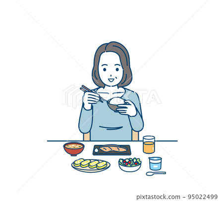 Dietary habits Eating breakfast Middle-aged woman Middle-aged healthy meal Self-cooking illustration Dietary habits Eating breakfast Middle-aged woman Middle-aged healthy meal Self-cooking illustration 95022499