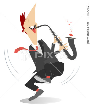 Saxophonist isolated illustration. Smiling saxophonist playing music with inspiration on white background Saxophonist isolated illustration. Smiling saxophonist playing music with inspiration on white background 95022670