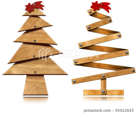Wooden Christmas Trees with Red Comet Star Isolated on White Background Wooden Christmas Trees with Red Comet Star Isolated on White Background 95022683