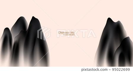 Modern design vector illustration of Chinese ink landscape painting on gorgeous red background. 95022699