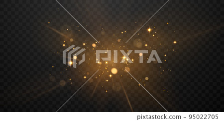 Luxurious abstract golden light explosion effect design vector illustration with glittering stars on black background. 95022705