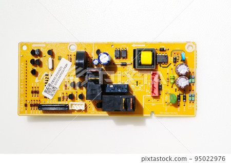 Electrical control board with radio parts on a white background Electrical control board with radio parts on a white background 95022976