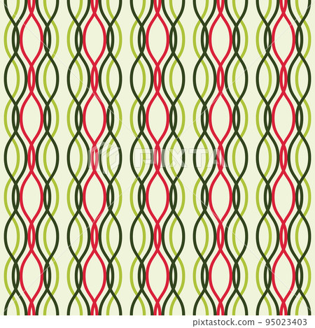 Vector seamless pattern. Colored vertical wavy lines intertwined on a beige background. Illustration great for holiday background, Christmas, greeting card design, textiles, packaging, and wallpaper. Vector seamless pattern. Colored vertical wavy lines intertwined on a beige background. Illustration great for holiday background, Christmas, greeting card design, textiles, packaging, and wallpaper. 95023403