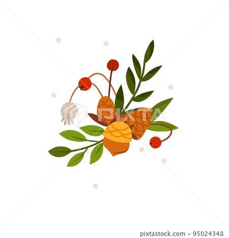 Hand drawn vector abstract graphic Merry Christmas and Happy new year clipart illustrations greeting card with flowers and leaves.Merry Christmas cute floral card design background.Winter holiday art. 95024348
