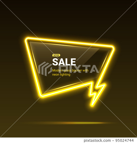 Sale vector template with neon lights. Dialog bubble with thunder flash sign. Vector Sale vector template with neon lights. Dialog bubble with thunder flash sign. Vector 95024744
