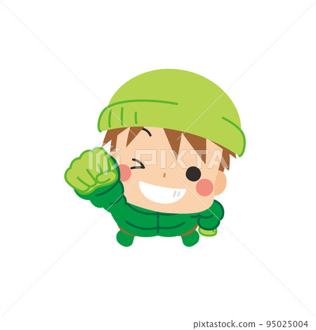 一個可愛的小男孩向天空伸出拳頭的插圖 白色背景剪貼畫矢量鳥瞰圖 95025004