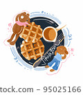 Bear and sheep lying on a waffle plate 95025166