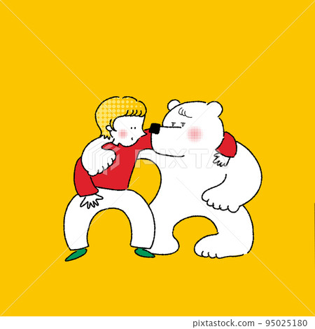 A girl and a polar bear crossing shoulders A girl and a polar bear crossing shoulders 95025180