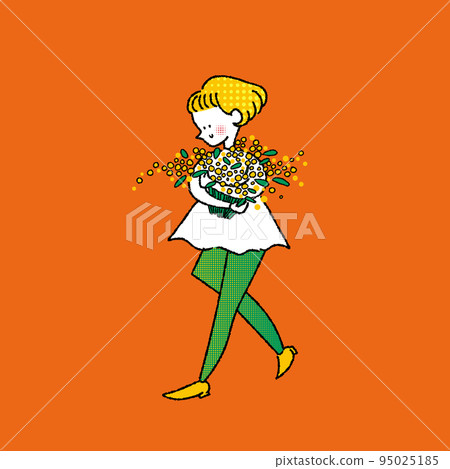 Woman holding a bouquet of mimosas Woman holding a bouquet of mimosas 95025185