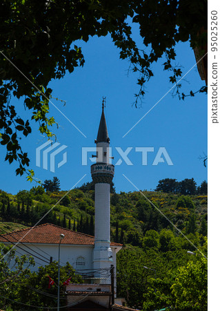 從土耳其西林斯的一條小巷看到的清真寺尖塔 從土耳其西林斯的一條小巷看到的清真寺尖塔 95025260