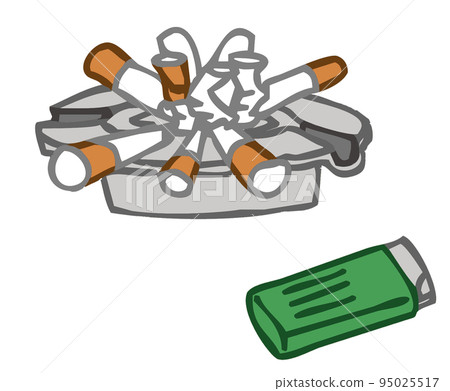 Disposable lighters, ashtrays and a lot of cigarette butts 95025517