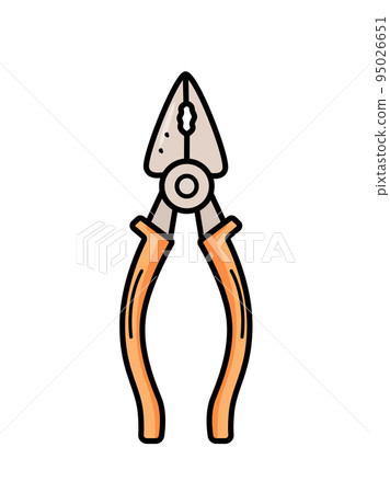 Pliers doodle icon isolate on a white background. Tongs construction cartoon style illustration. 95026651