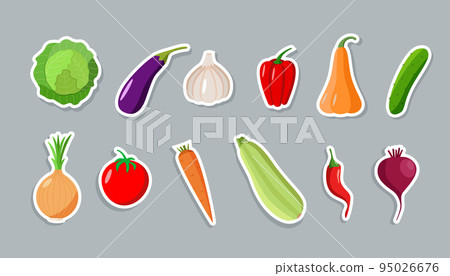 Stickers of different vegetables. Vector illustration of seasonal autumn harvest. Stickers of different vegetables. Vector illustration of seasonal autumn harvest. 95026676