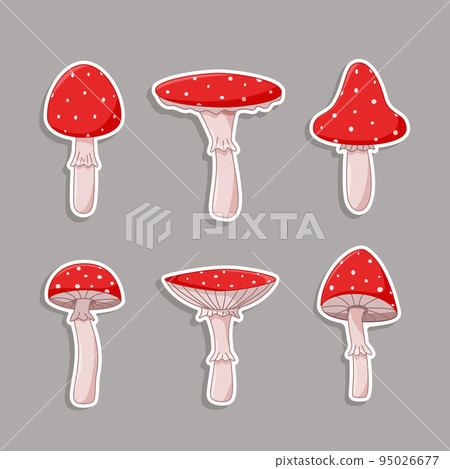 Stickers of poisonous fly agaric mushrooms, a vector illustration of forest inedible mushrooms 95026677
