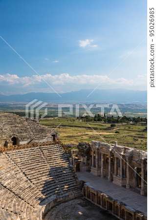 Amphitheater in Hierapolis ruins in Pamukkale, Hierapolis, Turkey Amphitheater in Hierapolis ruins in Pamukkale, Hierapolis, Turkey 95026985