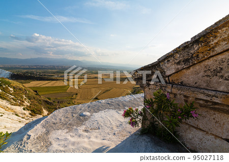 A hut built on a white lime terrace in Pamukkale, Hierapolis, Turkey A hut built on a white lime terrace in Pamukkale, Hierapolis, Turkey 95027118