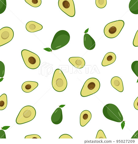 Seamless Pattern Avocado set of whole and halves with a bone. Vector illustration of fresh avocado fruit. Seamless Pattern Avocado set of whole and halves with a bone. Vector illustration of fresh avocado fruit. 95027209