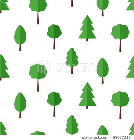 Seamless Pattern Set of trees with a green crown, vector illustration of a tree icon. Seamless Pattern Set of trees with a green crown, vector illustration of a tree icon. 95027211