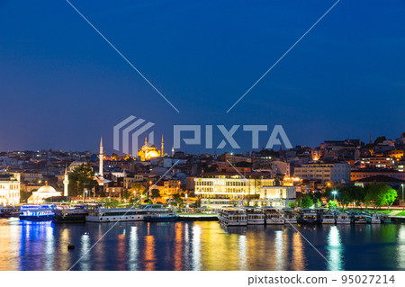 Night view of the Golden Horn illuminated by the moon in Istanbul, Turkey Night view of the Golden Horn illuminated by the moon in Istanbul, Turkey 95027214