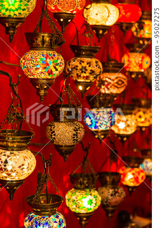 Turkish lamps sold at the Grand Bazaar in the Old Town of Istanbul, Turkey 95027275