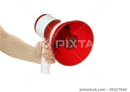 Female hand with megaphone isolated on white background Female hand with megaphone isolated on white background 95027640