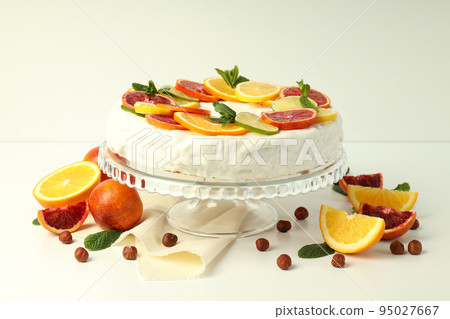 Concept of tasty dessert, meringue pie with citrus Concept of tasty dessert, meringue pie with citrus 95027667