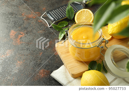 Concept of tasty food with lemon curd, space for text Concept of tasty food with lemon curd, space for text 95027733