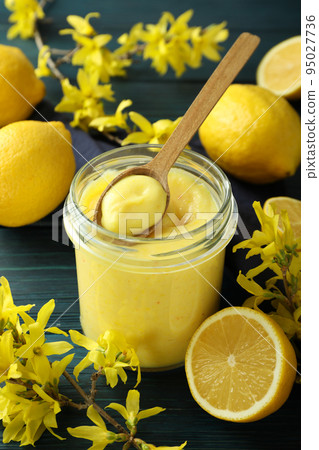 Concept of tasty food with lemon curd 95027736