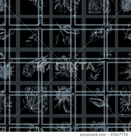 Floral seamless pattern with hand drawing wild flowers. Simple botanical design for fabrics, tile mosaic, scrapbooking. Floral seamless pattern with hand drawing wild flowers. Simple botanical design for fabrics, tile mosaic, scrapbooking. 95027758
