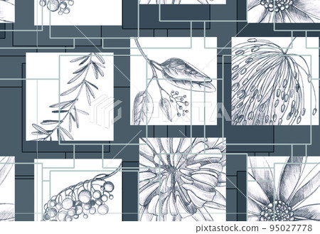 Floral seamless pattern with hand drawing wild flowers. Simple botanical design for fabrics, tile mosaic, scrapbooking. Floral seamless pattern with hand drawing wild flowers. Simple botanical design for fabrics, tile mosaic, scrapbooking. 95027778