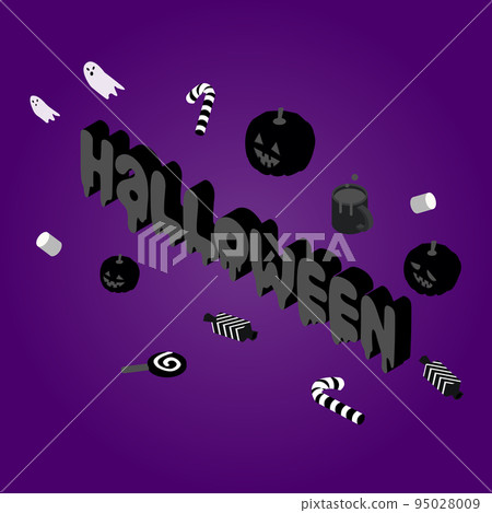 spooky isometric Halloween banner with pumpkin and treats 95028009