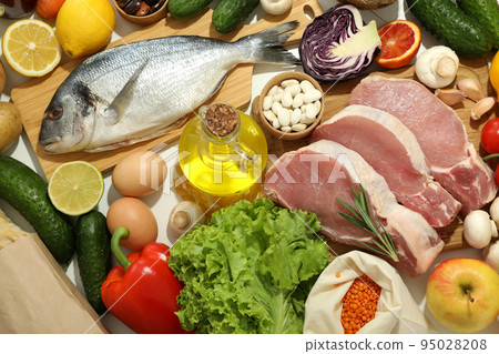 Concept of food and drinks, grocery, close up Concept of food and drinks, grocery, close up 95028208