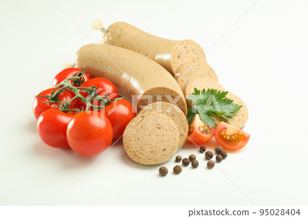 Concept of tasty food, liverwurst sausage, close up Concept of tasty food, liverwurst sausage, close up 95028404