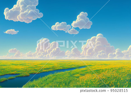 Vast grasslands and clear skies 95028515