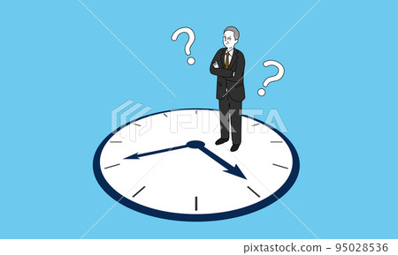 Illustration of a businessman standing on a clock, vector Illustration of a businessman standing on a clock, vector 95028536