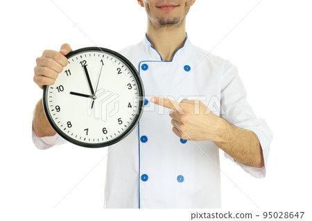 Concept of cooking, chef with clock isolated on white background Concept of cooking, chef with clock isolated on white background 95028647