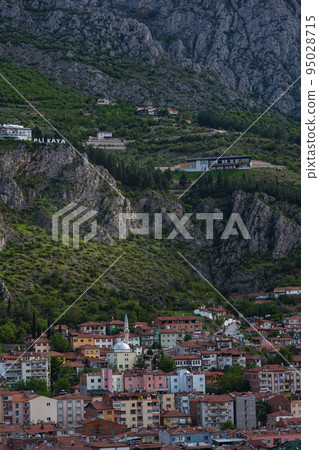 The cityscape of the new town seen from the tomb of King Pontus in Amasya, Turkey 95028715
