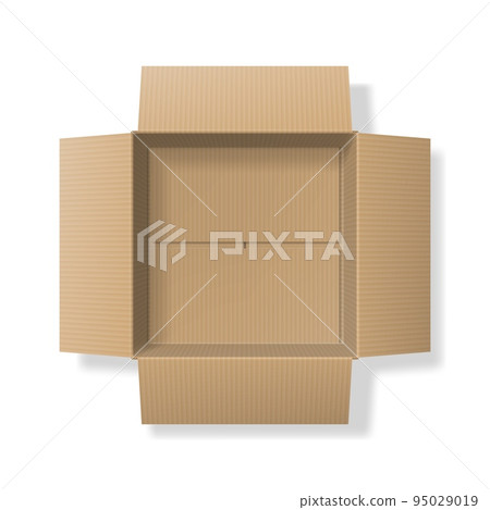 Realistic cardboard open box, top view isolated on white background 95029019