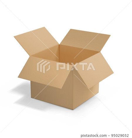 Realistic cardboard open box, side view Realistic cardboard open box, side view 95029032