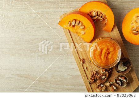 Concept of tasty food, pumpkin jam, space for text Concept of tasty food, pumpkin jam, space for text 95029068
